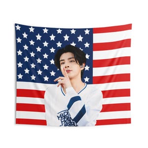 Enha Jake American Flag Banner: Kpop Concert Tapestry
