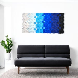 Handmade 3D Wooden Wall Art - Blue Gradient Geometric Decor, Modern Wood Mosaic for Home & Office, Unique Abstract Artwork - Blue Mirage