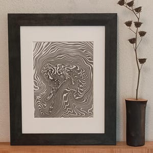 Suminagashi Original 9&quot;x 12&quot; Mono Print Black And White Minimalism Abstract Art Home Decor Japanese Paper and Ink