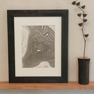 Suminagashi Original 9&quot;x 12&quot; Abstract Art Black and White Home Decor Japanese Paper and Ink Contemporary Minimalism One of a Kind Unique