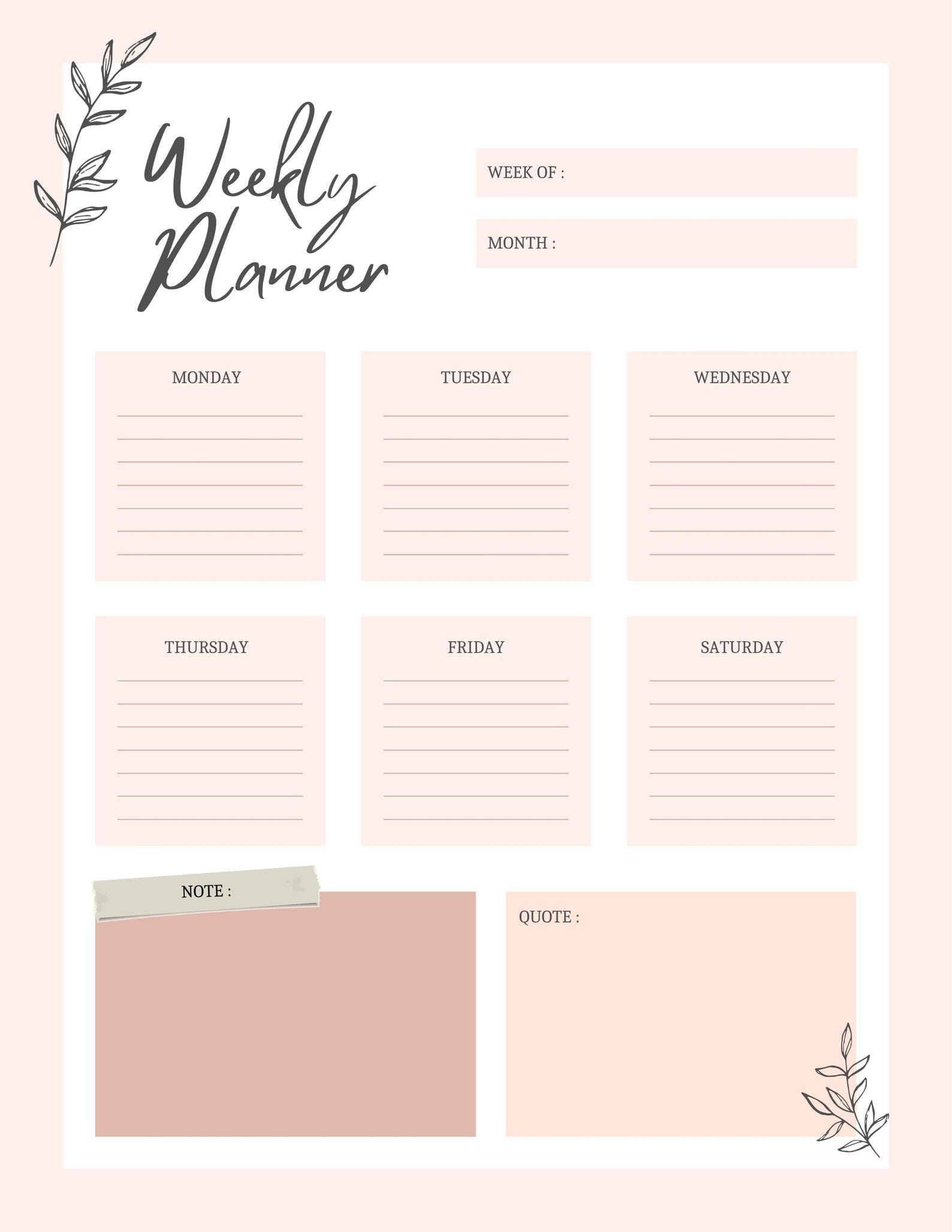 Pastel Weekly Planner Printable | Minimalist Undated - Etsy