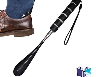 Long Handle Shoe Horn with Comfortable Grip – Easy Slip On Shoes Helper for Seniors, Elderly, Back Pain Relief – Black, Pink & Orange