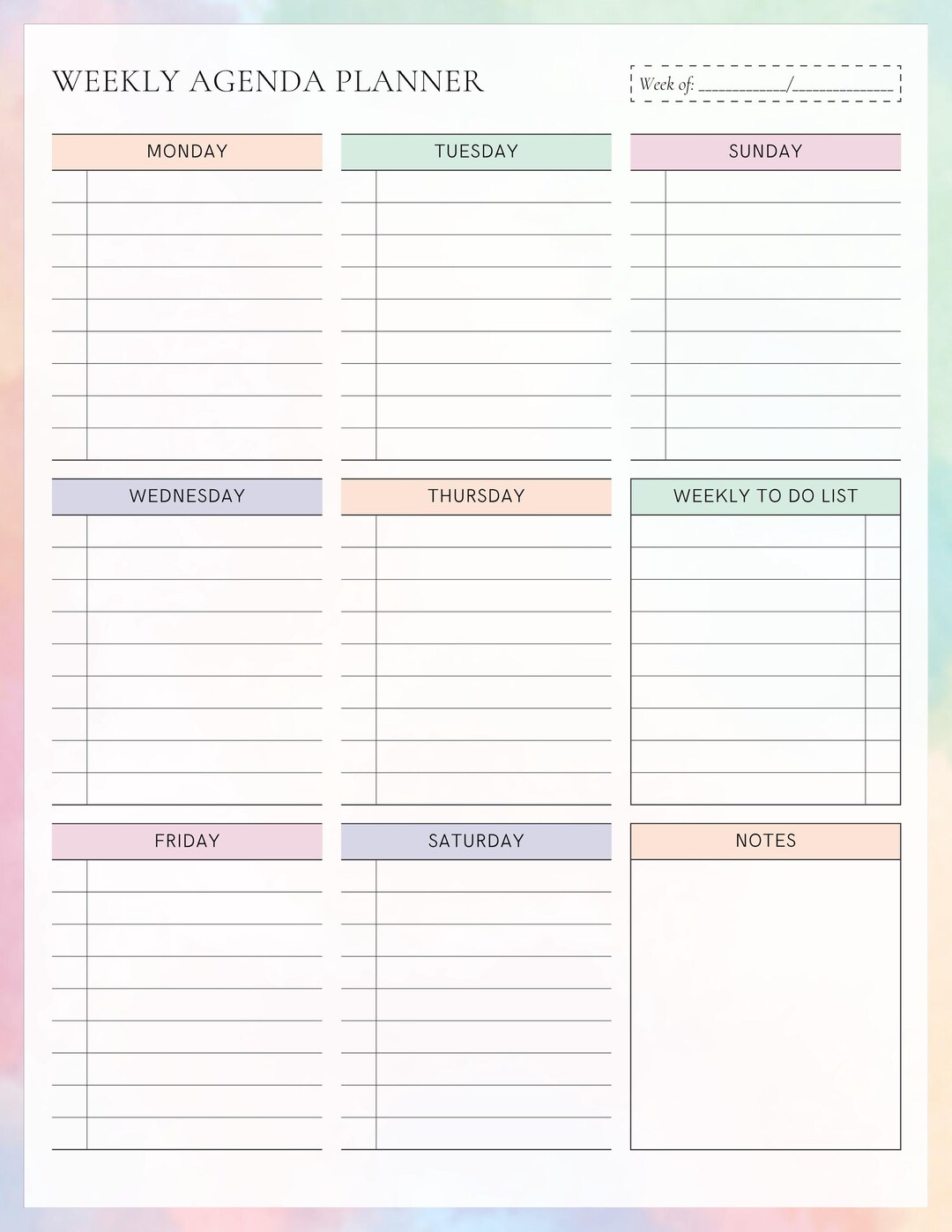 Pastel Weekly Planner Printable | Minimalist Undated - Etsy