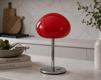 Gumdrop Red Glass Mushroom Lamp, 13.5" Mid Century Dimmable Accent Light
