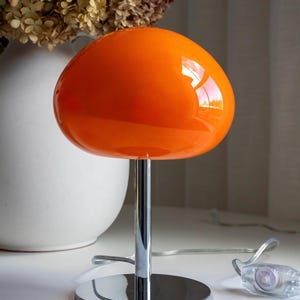 Gumdrop Orange Glass Mushroom Lamp, 13.5" Mid Century Dimmable Accent Light image 2
