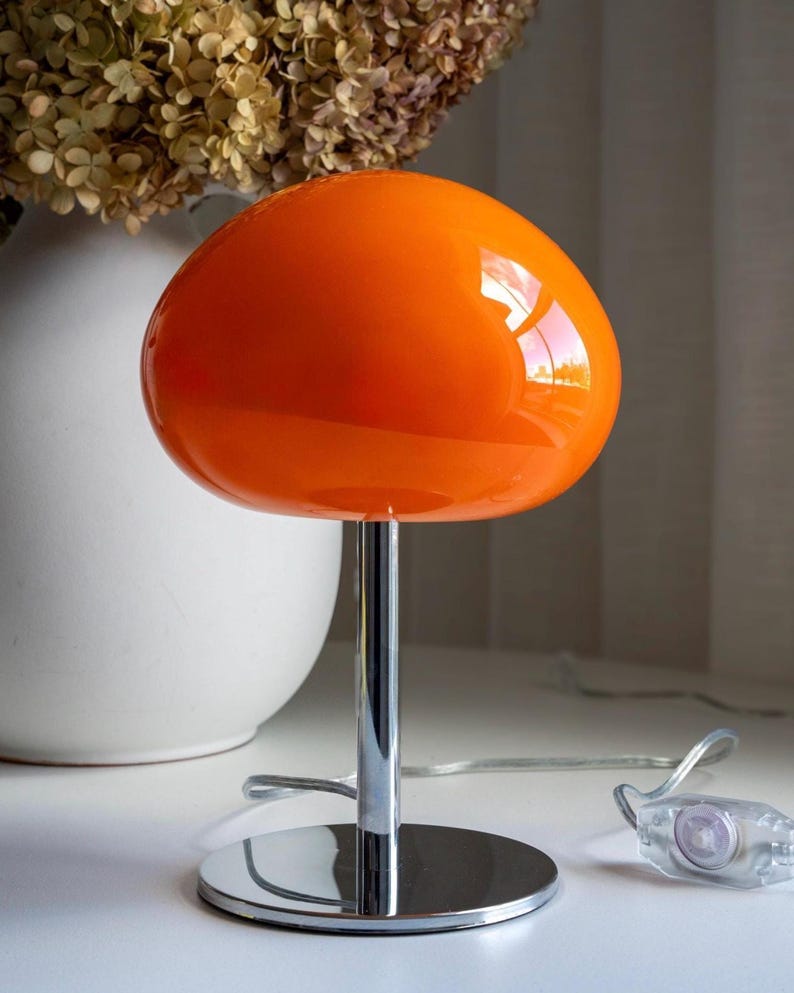 Gumdrop Orange Glass Mushroom Lamp, 13.5" Mid Century Dimmable Accent Light image 2