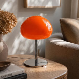 Gumdrop Orange Glass Mushroom Lamp, 13.5" Mid Century Dimmable Accent Light image 1