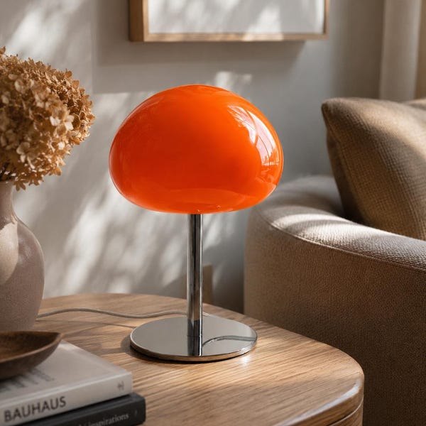 Gumdrop Orange Glass Mushroom Lamp, 13.5" Mid Century Dimmable Accent Light