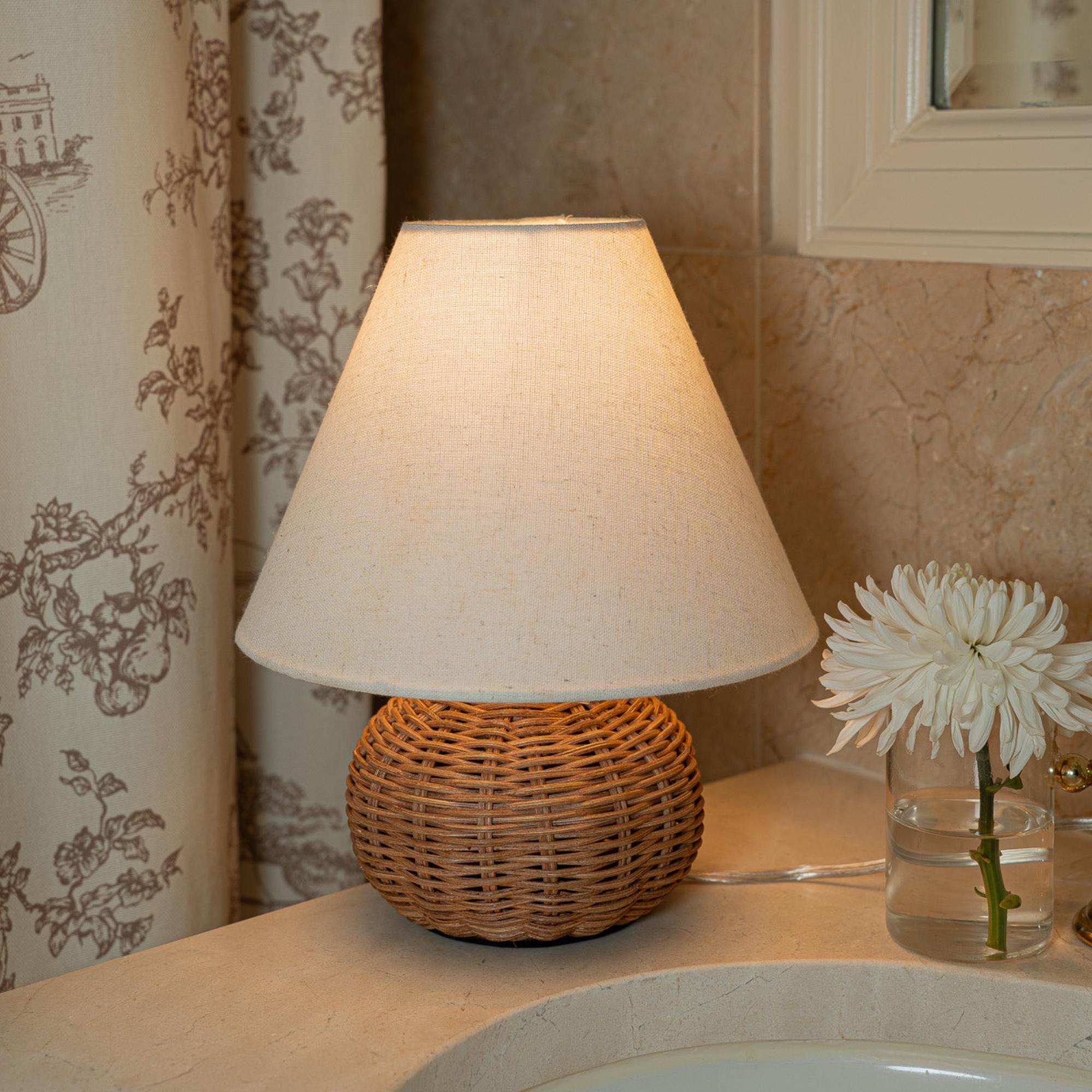 Handmade Dimmable 11" Small Boho Table Lamp – Rattan Bamboo Wicker Design with Bulb, UL Certified. Lamp for Bedroom, Living Room & Office.