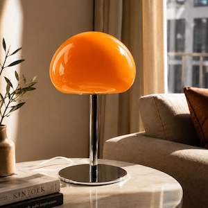 Gumdrop Orange Glass Mushroom Lamp, 13.5" Mid Century Dimmable Accent Light image 3