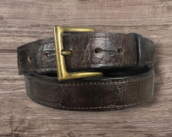 Alligator Dark Brown Leather Belt Size 40
