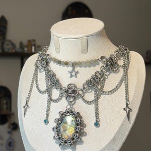 Labradorit-Stern-Kettenhemd-Choker – Byzantinische Edelstahl-Halskette