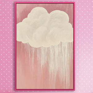 Abstract Pink Cloud Painting - Framed Canvas Print, Pastel Raincloud Print, Nursery Decor, Contemporary Art, Ready to Hang, Gift for Her