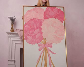 Pink Peonies Framed Canvas Print: Romantic Floral Wall Art