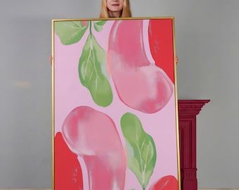 Pink Framed Canvas Print: Abstract Botanical Leaf Art