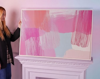 Framed Abstract Pink Painting: Modern Pastel Canvas Print