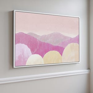 Pink Pastel Landscape - Framed Canvas Print, Abstract Mountain Painting Print, Boho Print, Gift for Her, Bohemian Decor, Ready to Hang