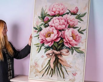 Peony Canvas Print: Elegant Pink Floral Painting, Framed Wall Art