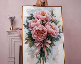 Pink Peony Bouquet: Floral Canvas Print, Ready to Hang