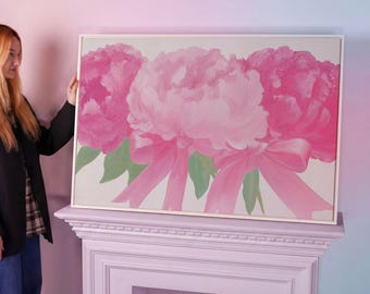 Pink Peonies Framed Canvas Print: Floral Bouquet Wall Art