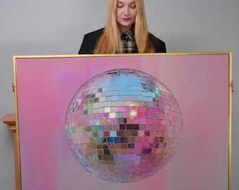 Disco Ball Framed Canvas Print: Pink Abstract Art, Modern Wall Decor