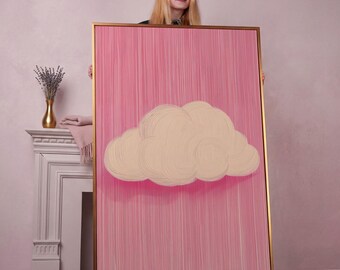 Pink Cloud Canvas Print: Whimsical Nursery Decor, Framed Art
