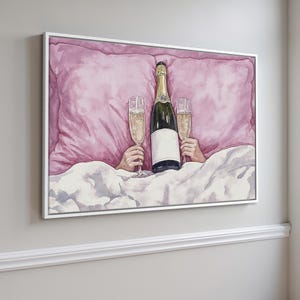 Pink Champagne Painting - Framed Canvas Print, Chic Decor, Drink Art, Wine Lover Gift, Modern Aesthetic, Elegant Pink Canvas, Ready to Hang