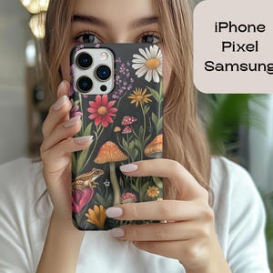 Botanical Mushroom and Frog Design, Cottagecore Phone Case –  for iPhone, Samsung, Pixel & More, Wildflower Forest Aesthetic Cover