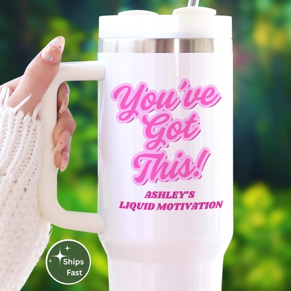Personalized 40 Ounce Tumbler with Handle & Straw | You Got This Mug | Motivational Cup Gift for Her | Custom Name Iced Coffee Mug