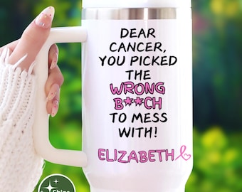 Personalized Breast Cancer Warrior 40oz Tumbler: Pink Ribbon Survivor Gift