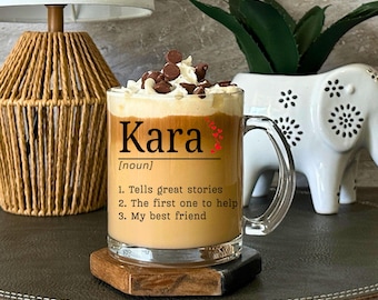 Custom Clear Glass Mug – Personalized Name Definition Gift for Birthdays, Best Friends & Bridesmaids
