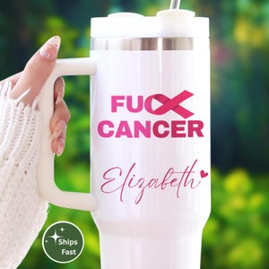 Personalized F*ck Cancer 40 oz Tumbler Cup, Breast Cancer Awareness, Custom Breast Cancer Survivor Gift, We Wear Pink Gift,Breast Cancer Cup