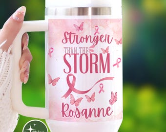 Personalized Breast Cancer Tumbler: 40oz Stainless Steel, Pink Ribbon