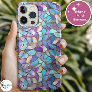 Colorful Stained Glass Effect Phone Case, 3D Mosaic Tough Case for iPhone Pro Plus Max, Pixel Pro Pro XL, Samsung, Unique Phone Case for Her