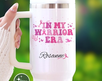 Personalized Warrior Era Tumbler: Breast Cancer Awareness Gift, 40oz Insulated Mug