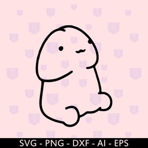 May include: A black and white line drawing of a cartoon character with a winking eye. The character is sitting with its legs crossed and has a rounded body.