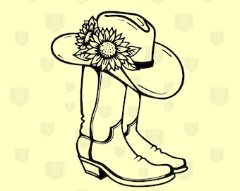 Svg de bottes de cowboy, bottes western Svg, svg de chapeau de cow-girl, bottes de cow-girl Svg, rodéo Svg, ranch Svg chapeau de cowboy silhouette clipart bottes de cowboy Svg