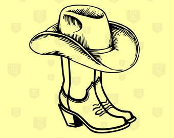 Bottes de cowboy SVG, bottes de cow-girl Svg Western bottes Svg, chapeau de cow-girl svg, rodéo Svg, Ranch Svg, chapeau de cowboy Svg bottes de cowboy clipart silhouette