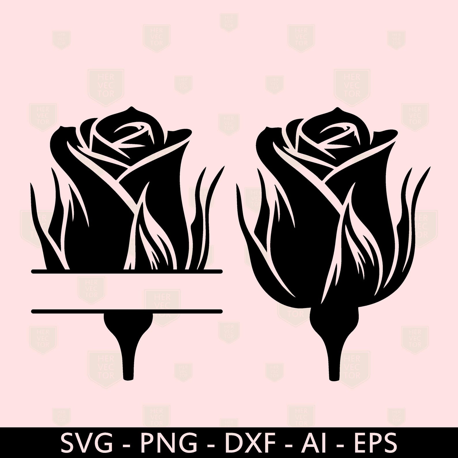 W/split Monogram Roses Rose Svg, Rose Flower Split Monogram Svg, Flower Svg, Floral Split Name ...