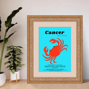 Colourful Cancer Zodiac Blue Crab Wall Art Print – Astrological Art Digital Download, Zodiac Sign Decor, Zodiac Cancer Gift, Zodiac Cancer