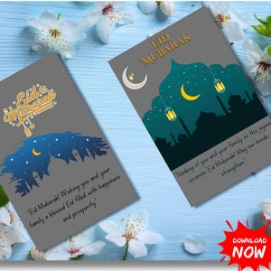 Cartões de Eid Mubarak para impressão Arte - Cartões comemorativos - Cartões de Eid - Impressões de presentes islâmicos - Download digital