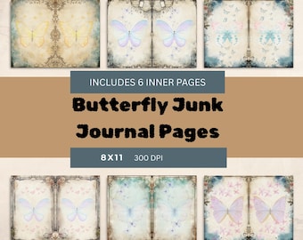 Butterfly Junk Journal Kit - 6 Digital Junk Journal Pages - Junk Journal - Printable Junk Journal - Digital Download