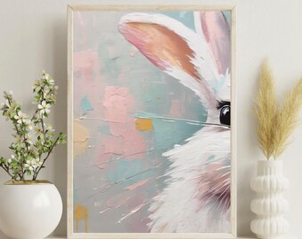 Pastel Bunny Painting Wall Art Print PNG - Bunny Painting - Bunny Easter - 3 Files Instant Download