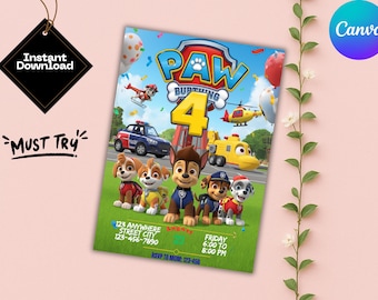 Paw Patrol Invitation - Editable Paw Patrol Invite - Paw Patrol Birthday Invite - Kids Birthday Invitation - Editable Party Invitation