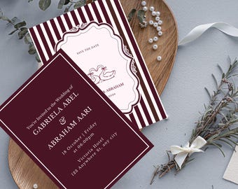 Elegante Vintage Hochzeitseinladung Vorlage | Voll farbbearbeitbares klassisches Save the Date & formelles Hochzeitskartendesign