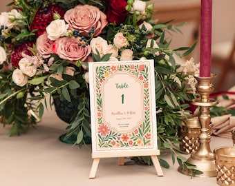 Sjabloon bloementabelnummer: roze perzikbloemen (afdrukbaar en bewerkbaar, direct downloaden)