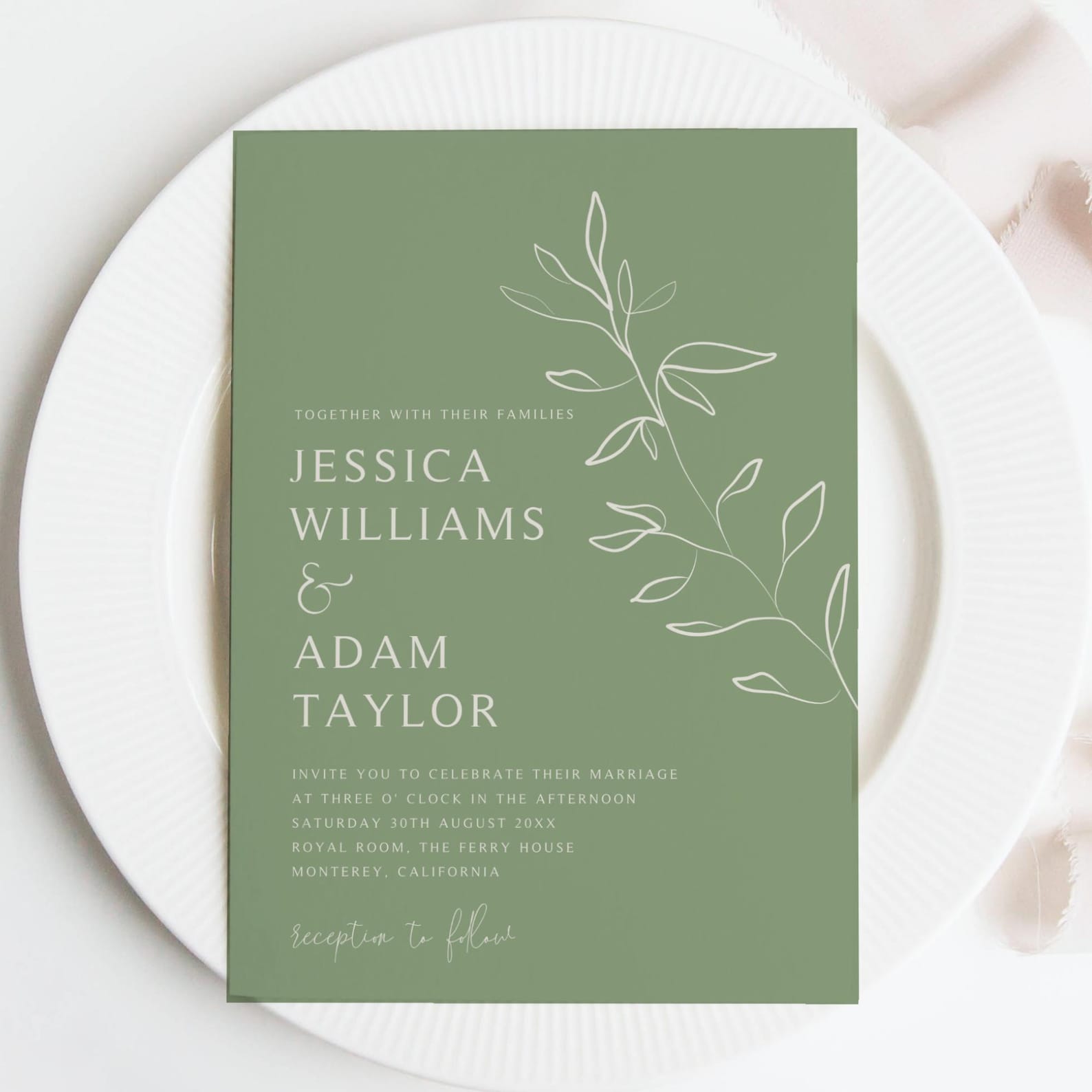 Custom Sage Green Wedding Invitation Template Editable Wedding ...