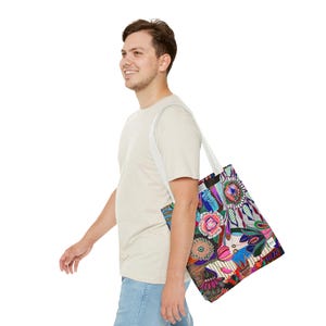Bolsa de mano artística inspirada en las telas de la abuela - Bolsa de lona colorida imagen 8