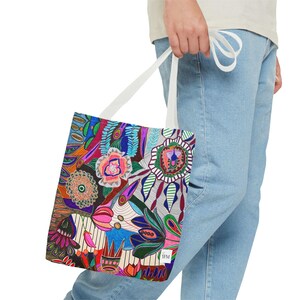 Bolsa de mano artística inspirada en las telas de la abuela - Bolsa de lona colorida imagen 9