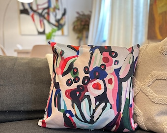Vibrant Floral Boho Chic Pillow - Abstract Art Inspired Home Decor Accent